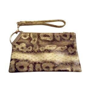 Faux Snakeskin Wristlet With Removable Handle Strap Zipper Closure Brown Multi